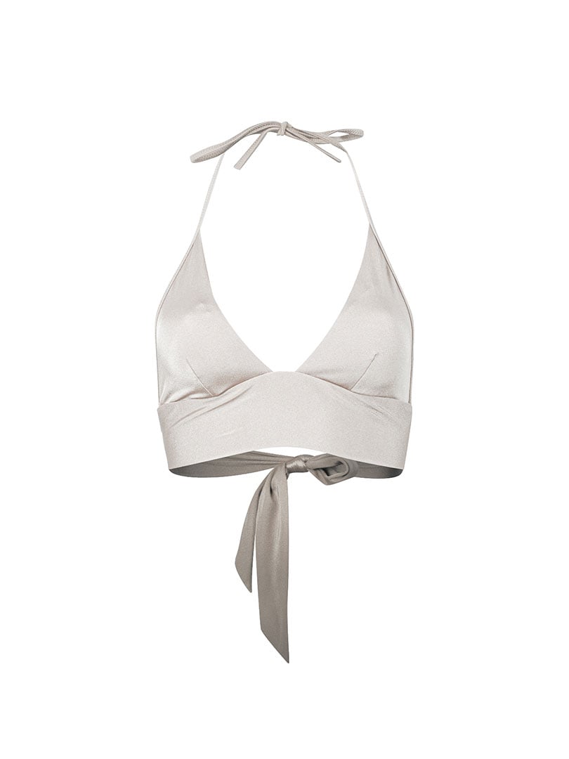 Üçgen Kesim Bağlamalı Bikini Üstü - Ekru