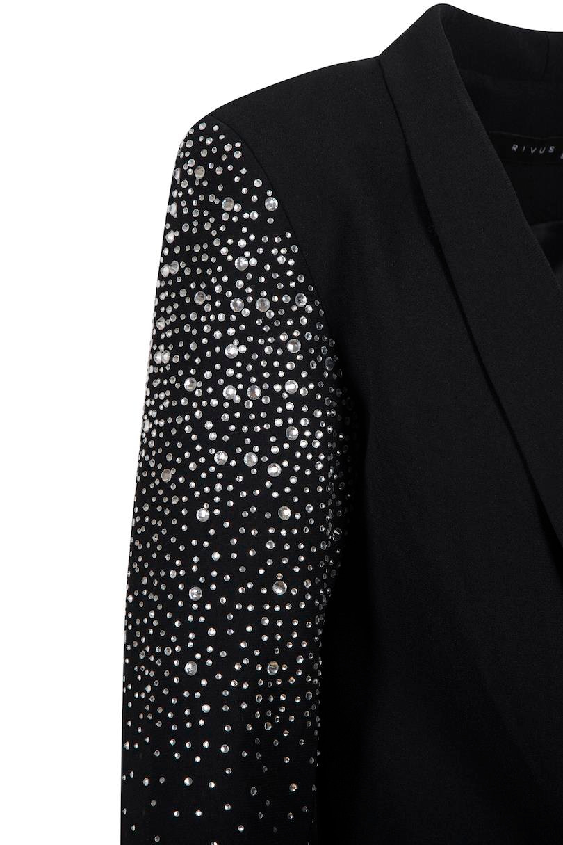 Uzun Kristal Taşlı Blazer Ceket - Siyah