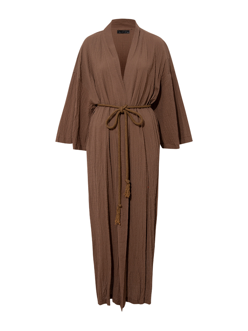 Uzun Rahat Kesim Kimono - Kahve