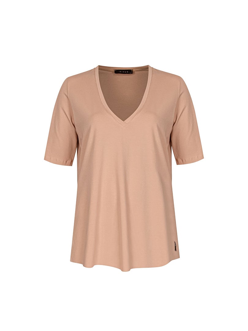 V Yaka Basic T-shirt - Bej