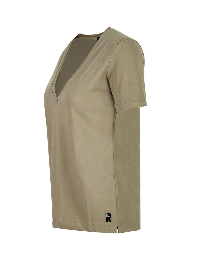 V Yaka Basic T-shirt - Haki