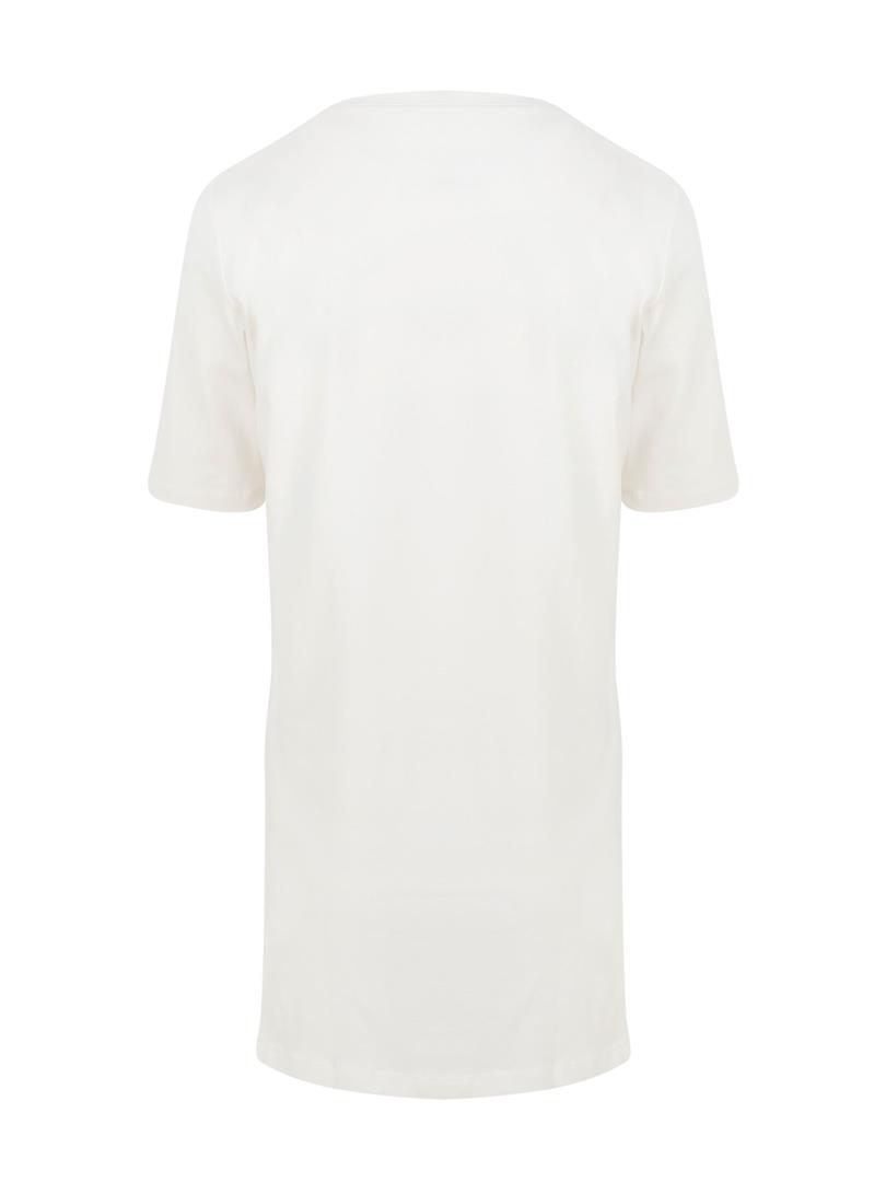 V Yaka Önü Arkası Uzun Basic T-shirt - Beyaz