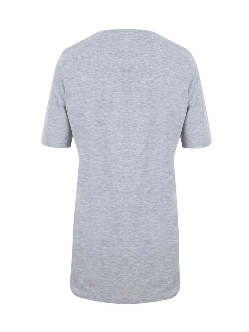 V Yaka Önü Arkası Uzun Basic T-shirt - Gri Melanj