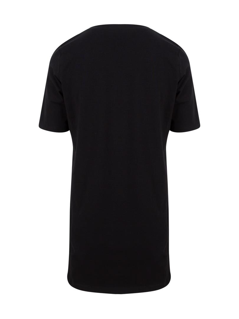 V Yaka Önü Arkası Uzun Basic T-shirt - Siyah