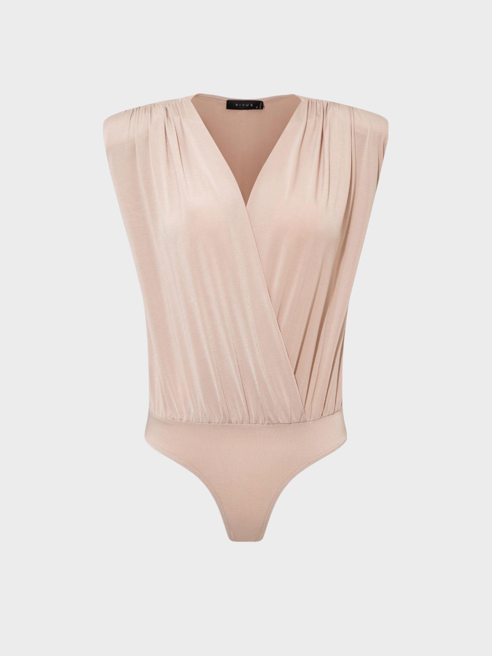 V Yakalı Önü Büzgülü ve Omuzu Vatka Detaylı Body - Bej Body Modelleri