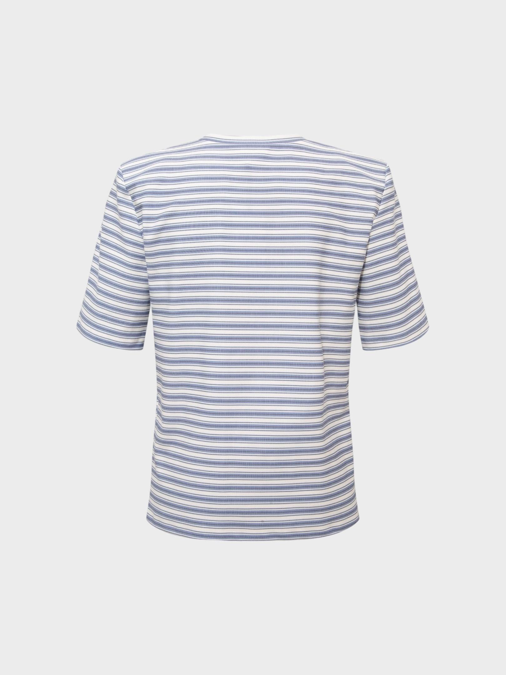 Vatkalı Bisiklet Yaka T-Shirt - Mavi Çizgili T-shirt Modelleri