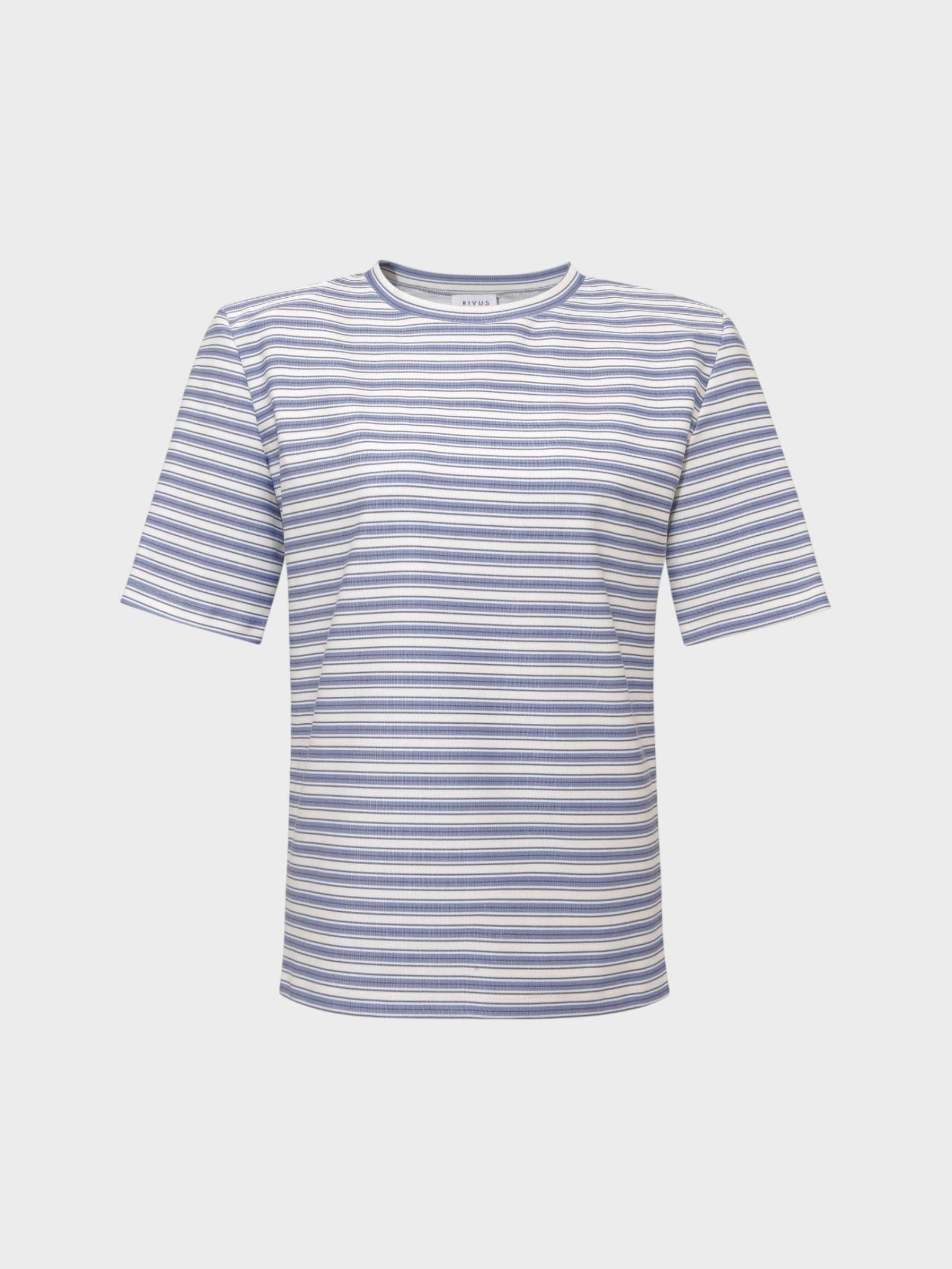 Vatkalı Bisiklet Yaka T-Shirt - Mavi Çizgili T-shirt Modelleri
