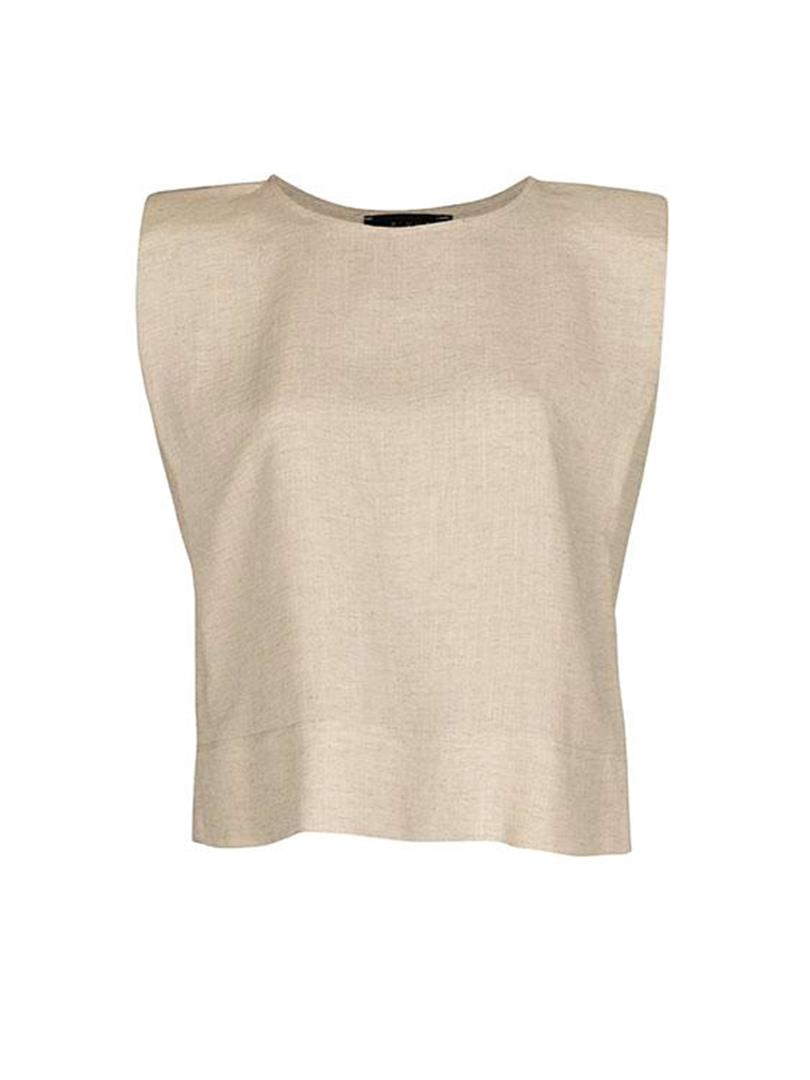 Vatkalı Keten T-shirt - Ekru