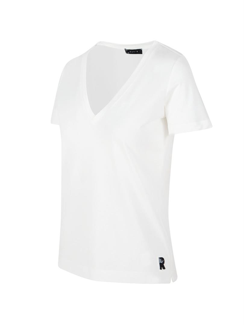 VINI Batik V Yaka Basic T-shırt - Beyaz