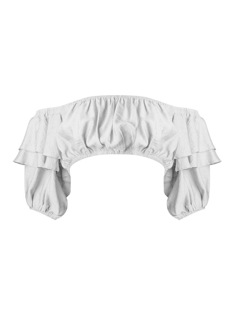 Volanlı Crop Top - Ekru