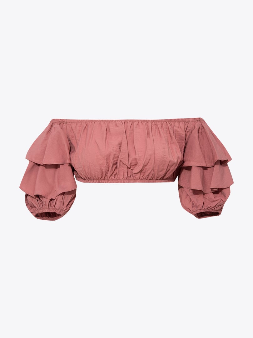 Volanlı Crop Top - Gül Kurusu