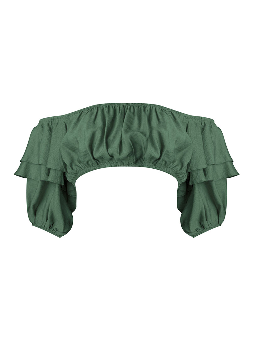Volanlı Crop Top - Haki