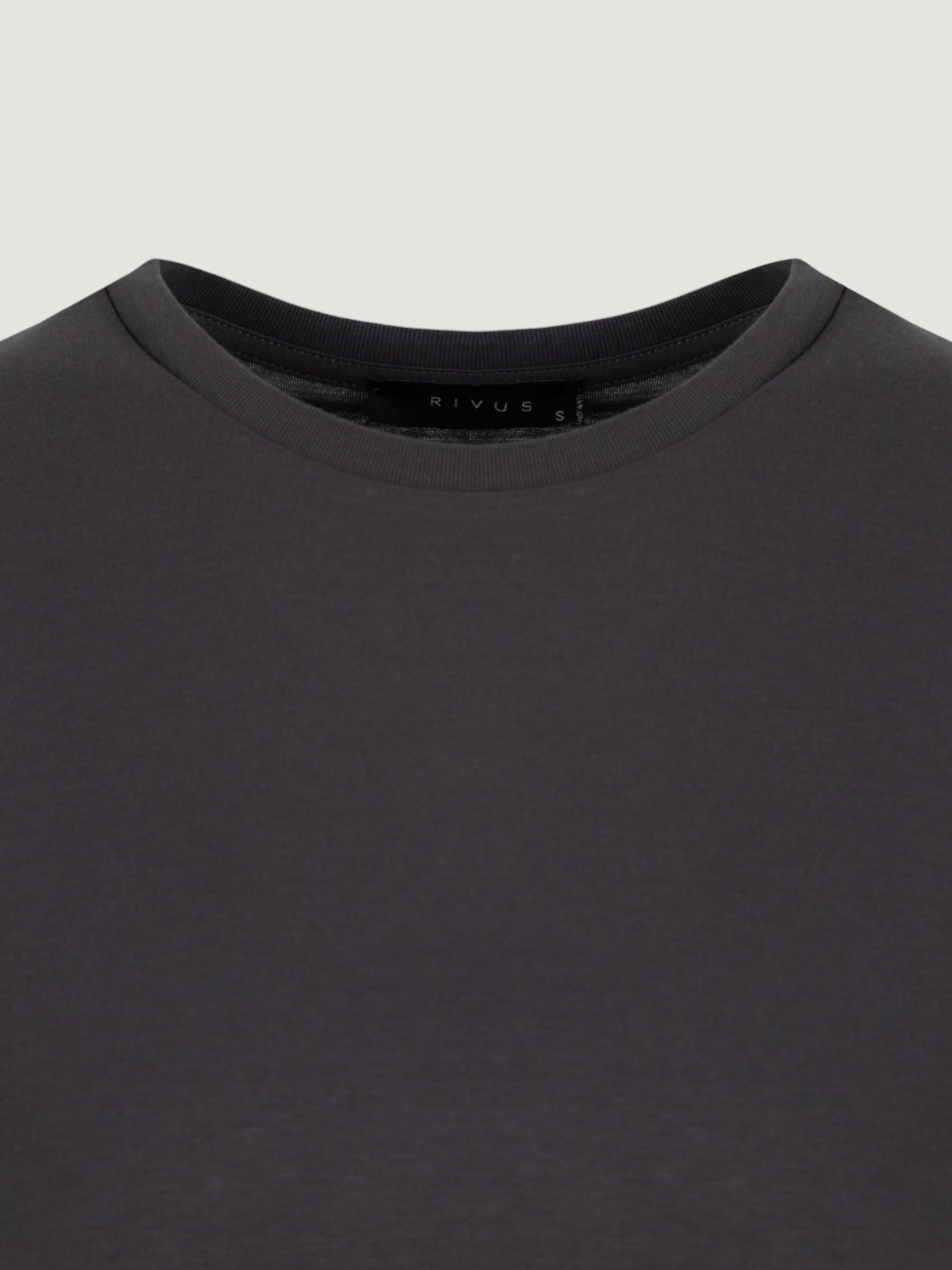 Yakası Ribanalı Düşük Omuz T-Shirt - Antrasit T-shirt Modelleri