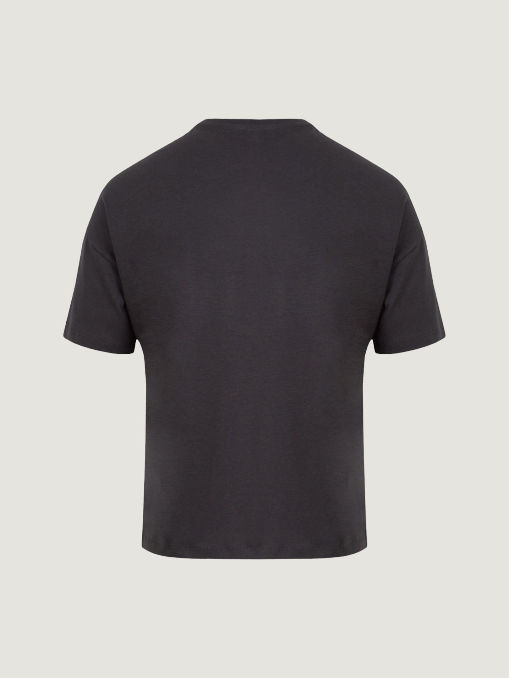 Yakası Ribanalı Düşük Omuz T-Shirt - Antrasit T-shirt Modelleri