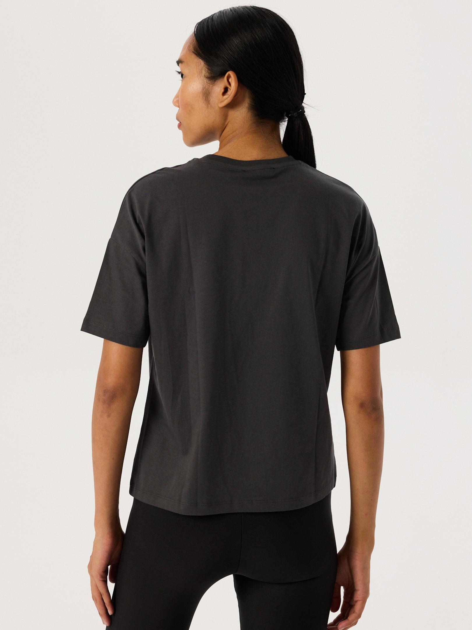 Yakası Ribanalı Düşük Omuz T-Shirt - Antrasit T-shirt Modelleri