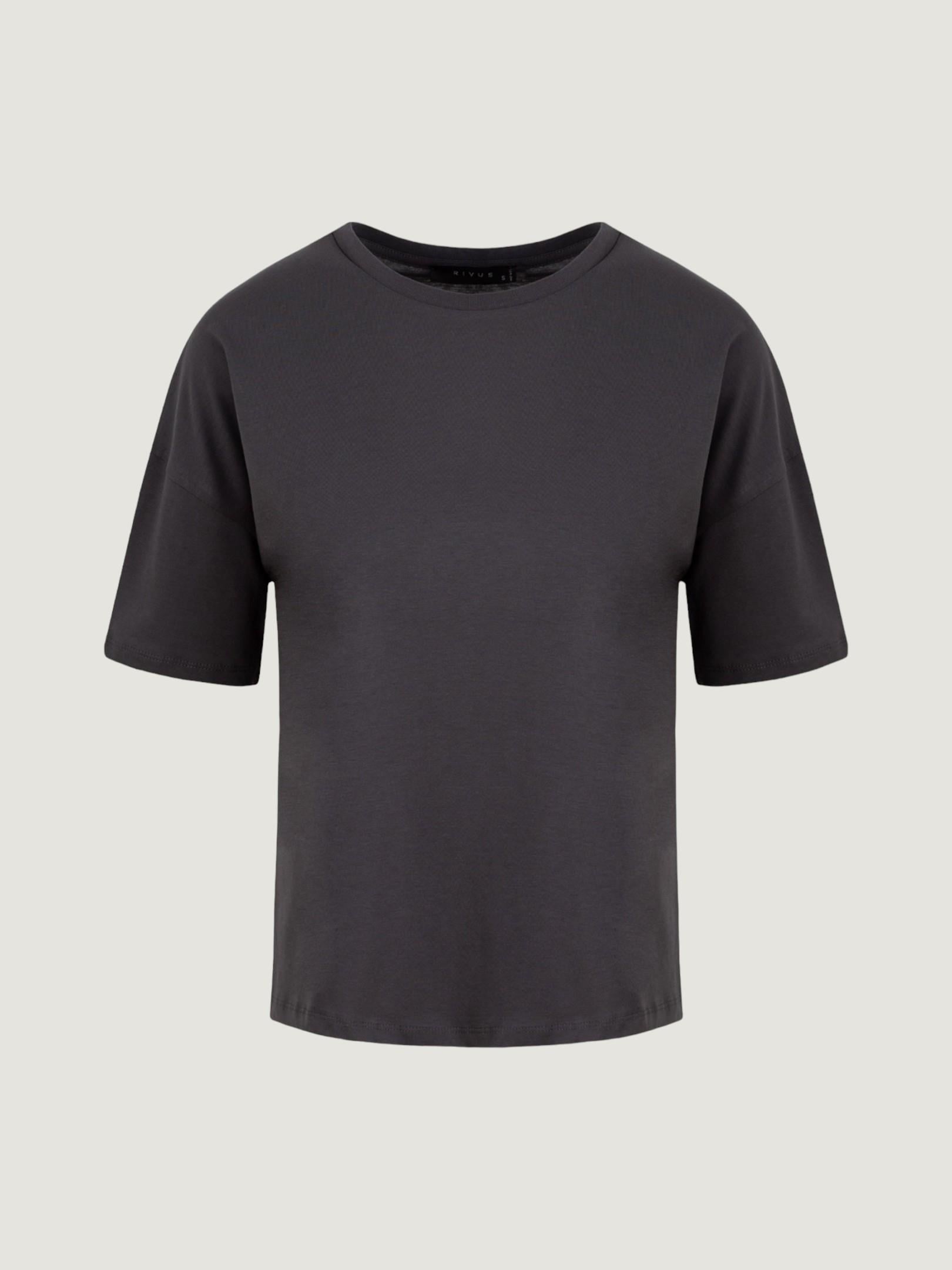 Yakası Ribanalı Düşük Omuz T-Shirt - Antrasit T-shirt Modelleri