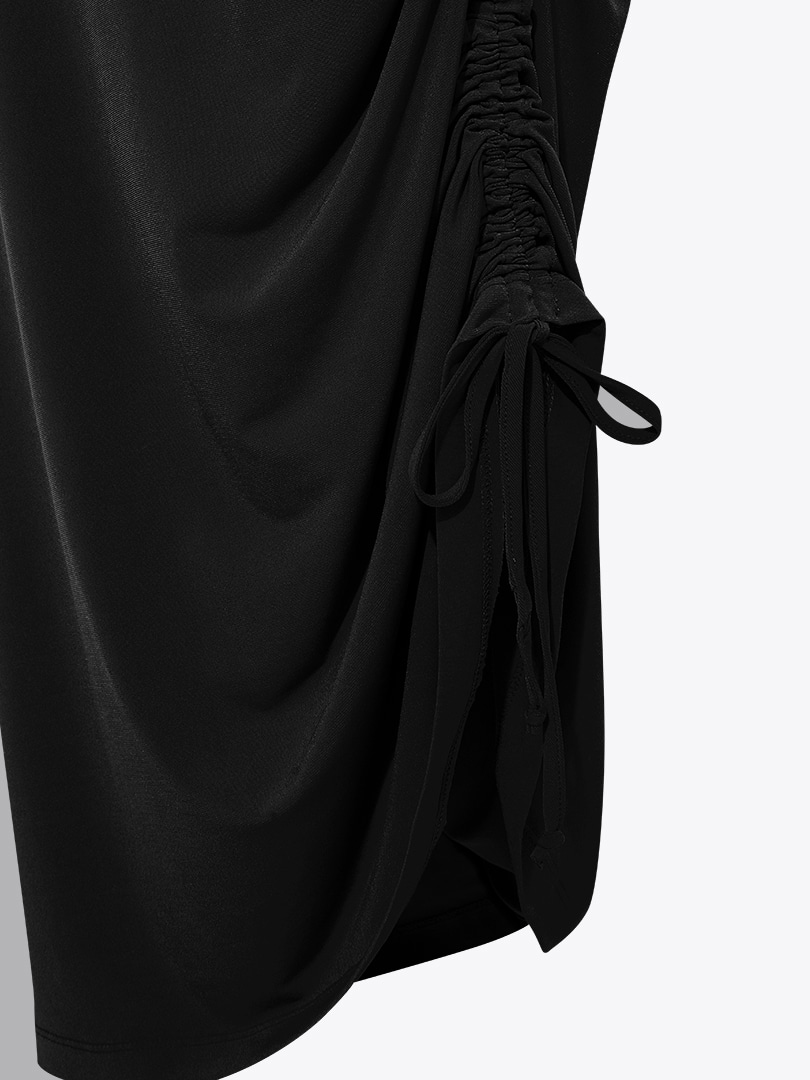Yandan Ayarlanabilir Tek Omuz Drape Elbise - Siyah