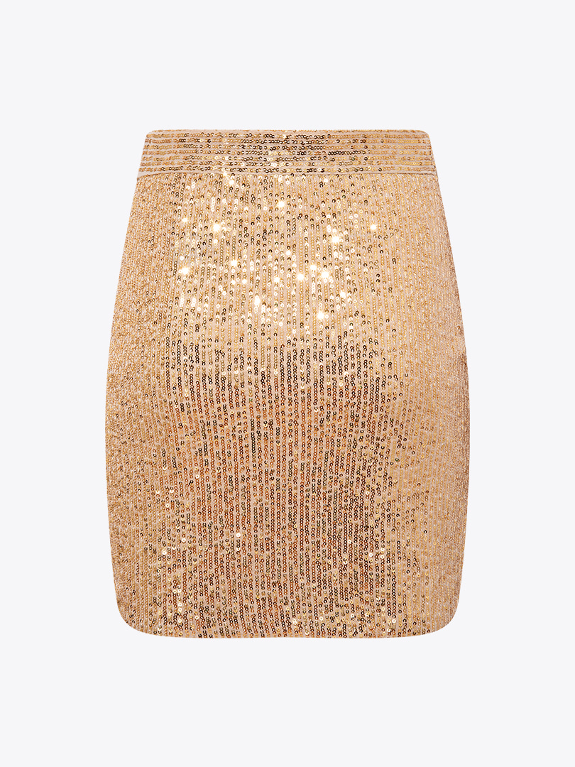 Yanı Yırtmaçlı Drape Detaylı Pullu Etek - Gold