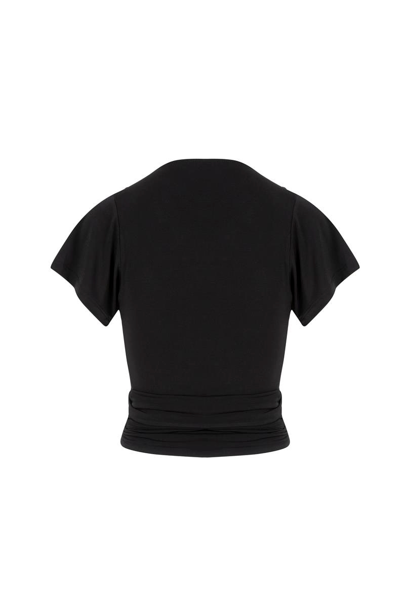 Yarım Kollu Bağlamalı Bluz - Siyah