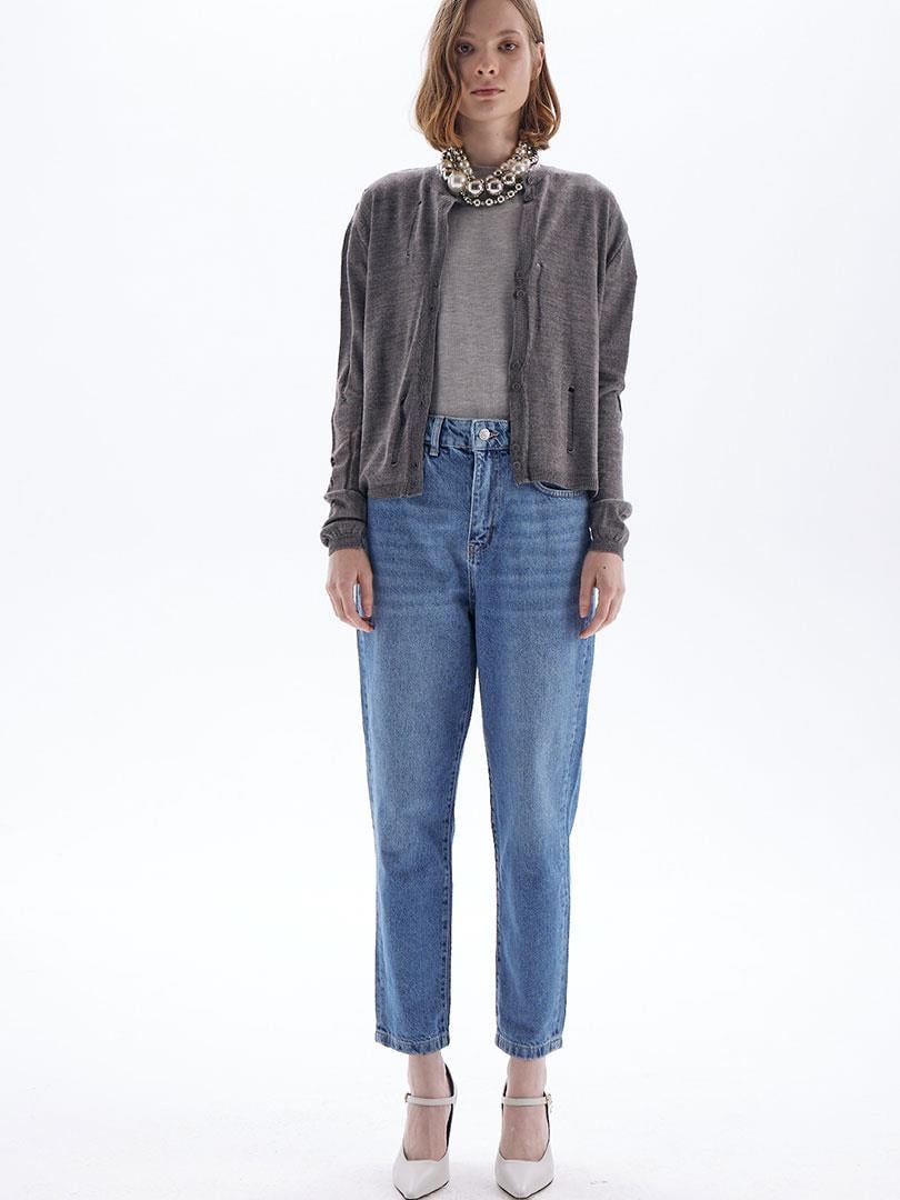 Yırtık Detaylı Triko Hırka - Antrasit Triko & Kazak Modelleri