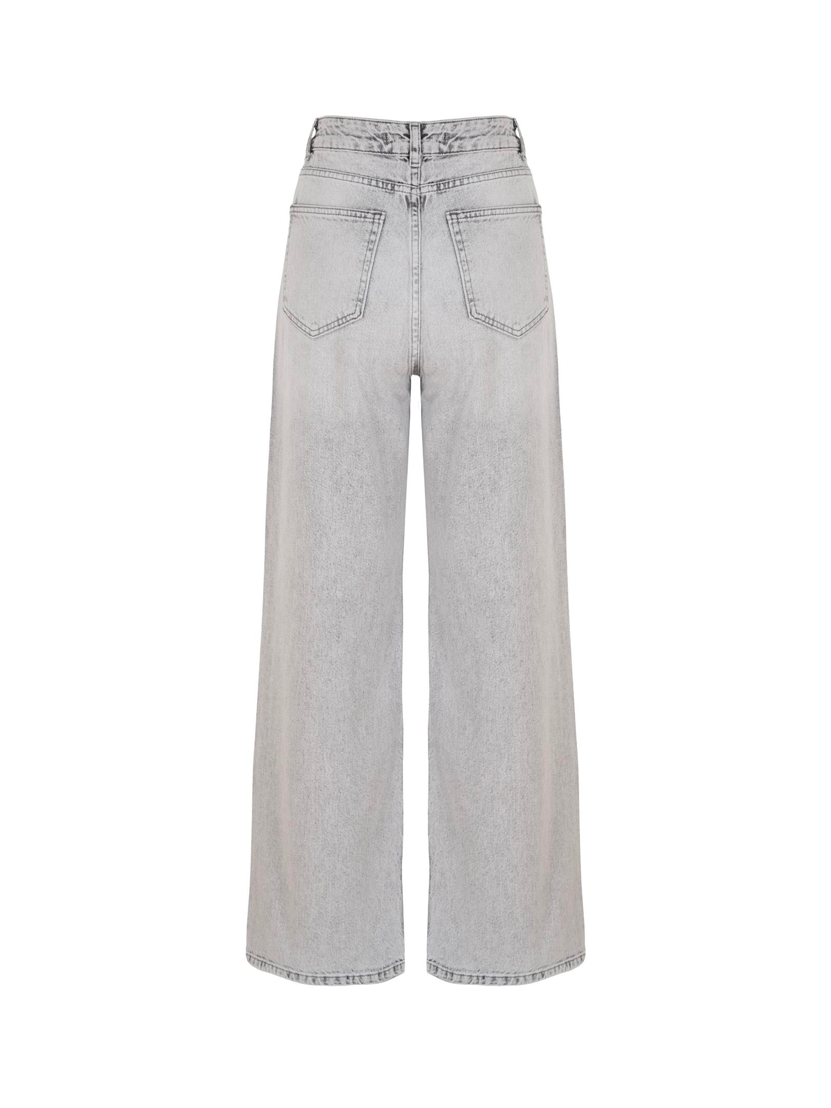 Yüksek Bel Wide Leg Jean Pantolon - Gri Pantolon Modelleri