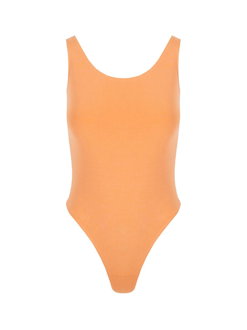 Yüzücü Atlet Kesim Alttan Çıtçıtlı Body - Turuncu