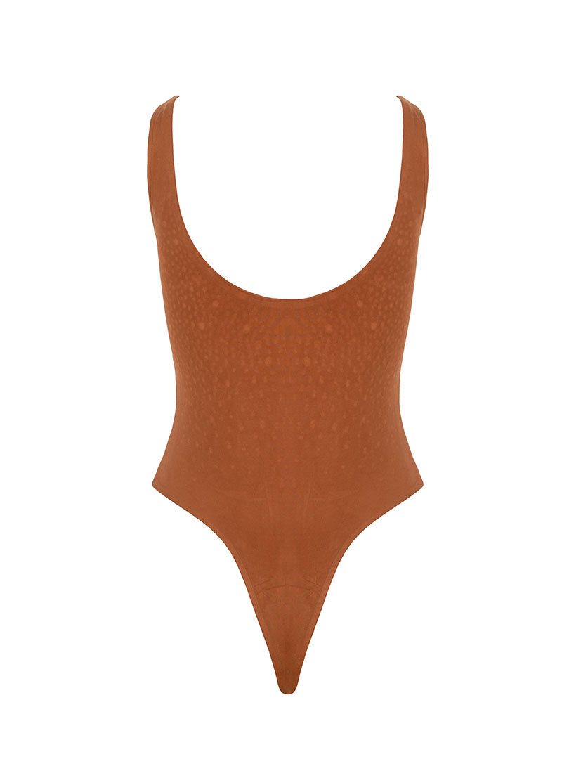 Yüzücü Atlet Kesim Sık Kristal Taşlı Body - Taba
