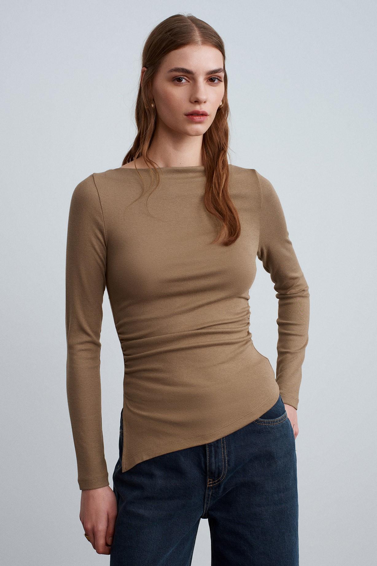  Wholesale Women's Mink Boat Neck Gathered Top 0431-32198