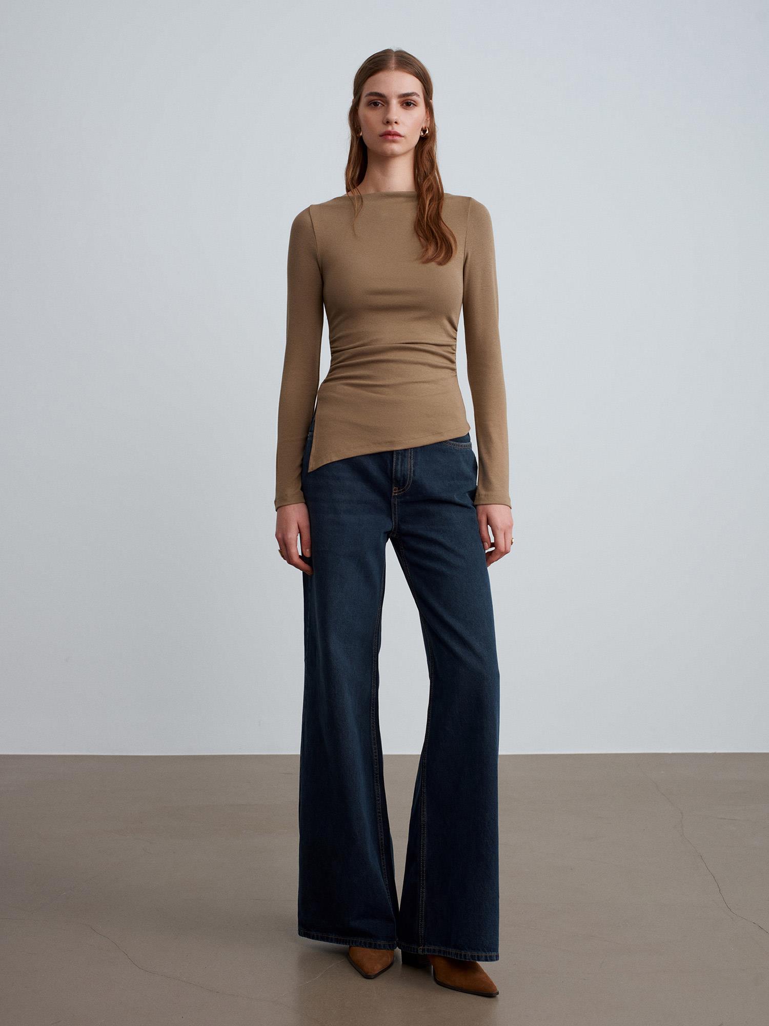  Wholesale Women's Mink Boat Neck Gathered Top 0431-32198