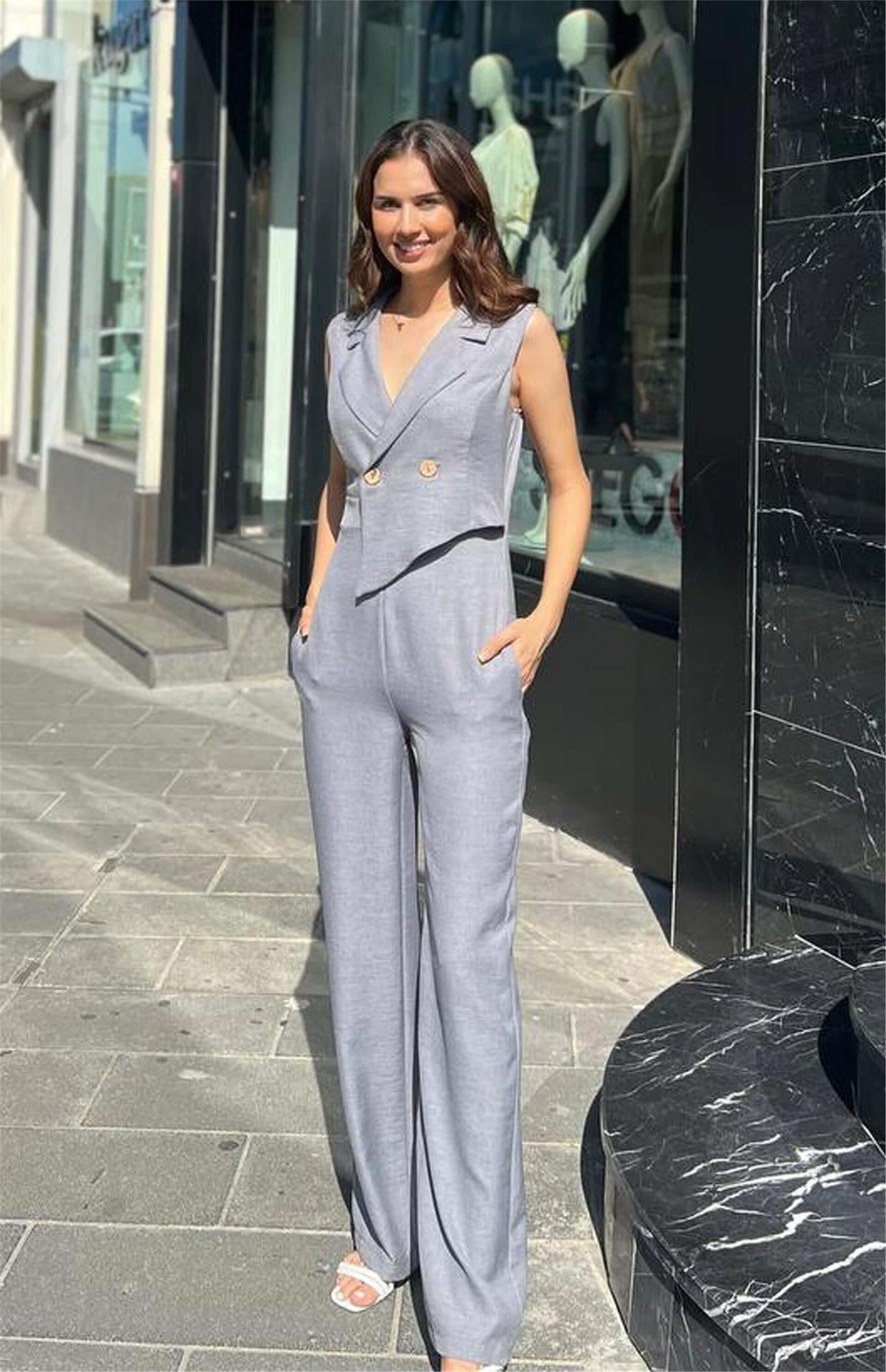 180439 SLEEVELESS WRAP OVERALL IN FULL LENGTH