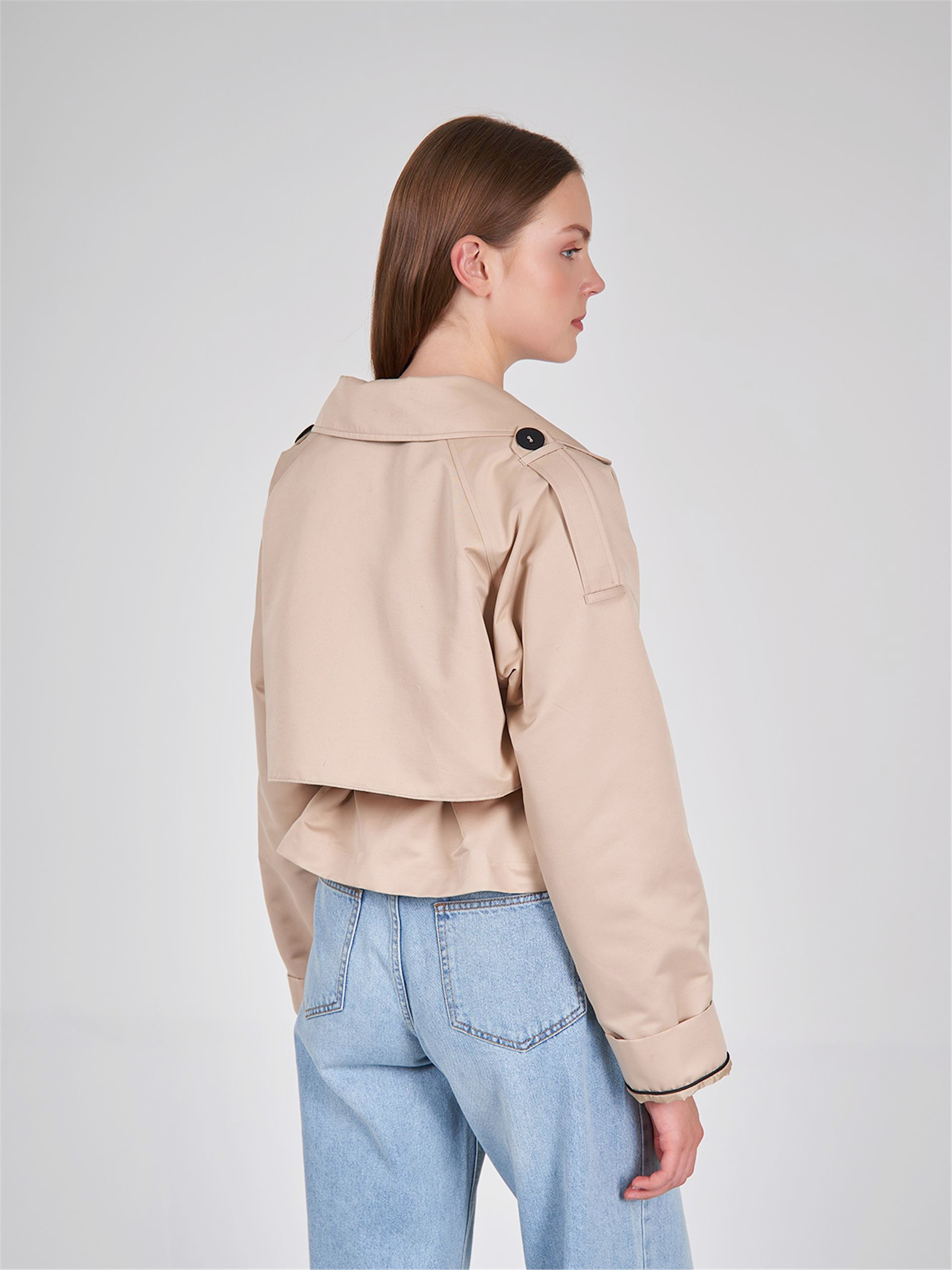 250344 HOODED HIGH COLLAR LONG RAINCOAT