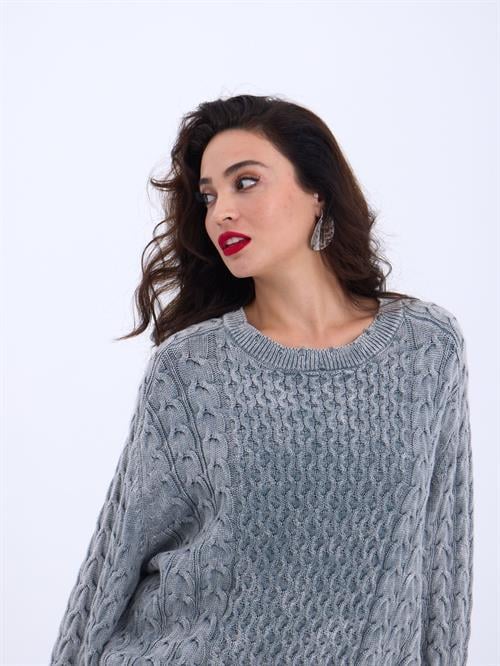 43271 TRİKO SALAŞ SAÇ ÖRGÜ KAZAK-GRİ