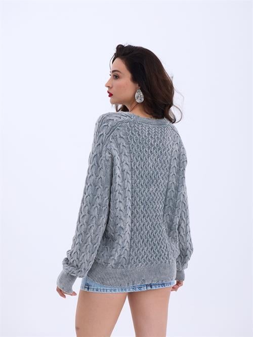 43271 TRİKO SALAŞ SAÇ ÖRGÜ KAZAK-GRİ