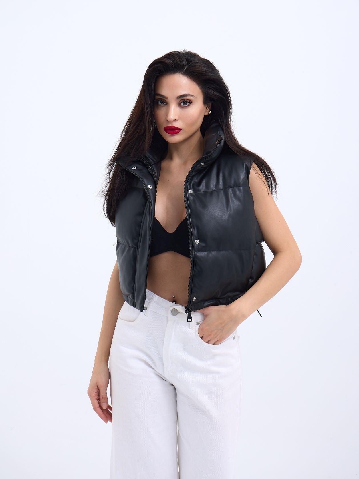 7240 DERİ YELEK-SİYAH