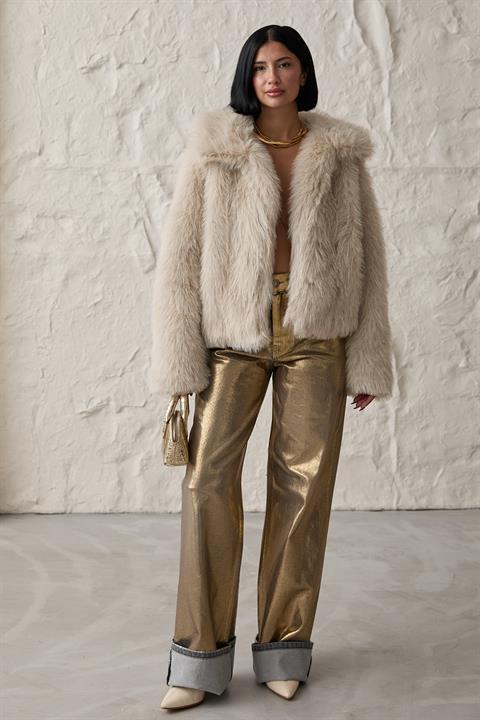 Altın Varaklı Jeans Pantolon - Gold