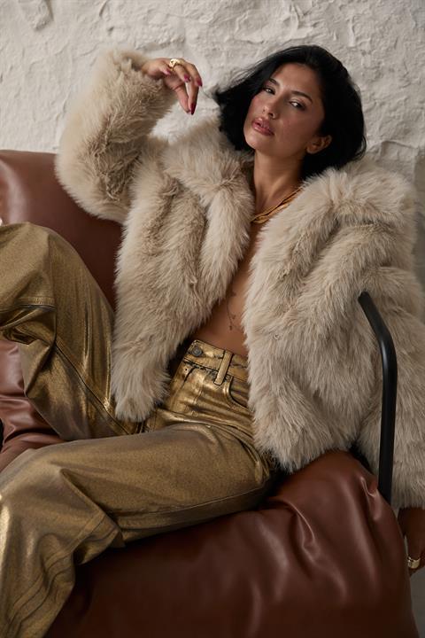 Altın Varaklı Jeans Pantolon - Gold