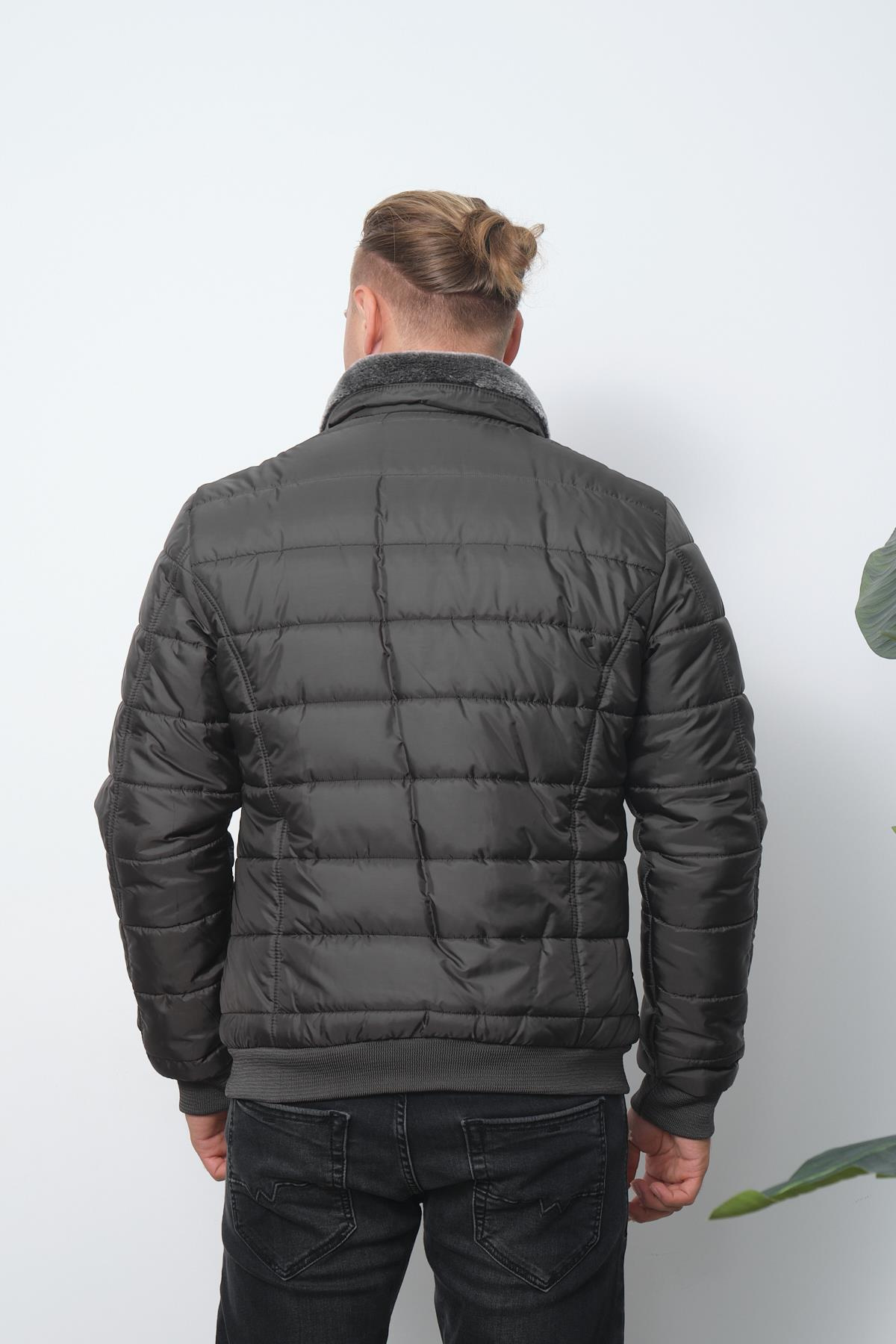 Wholesale Anthracite Fur Collar Puffer Coat 3037A