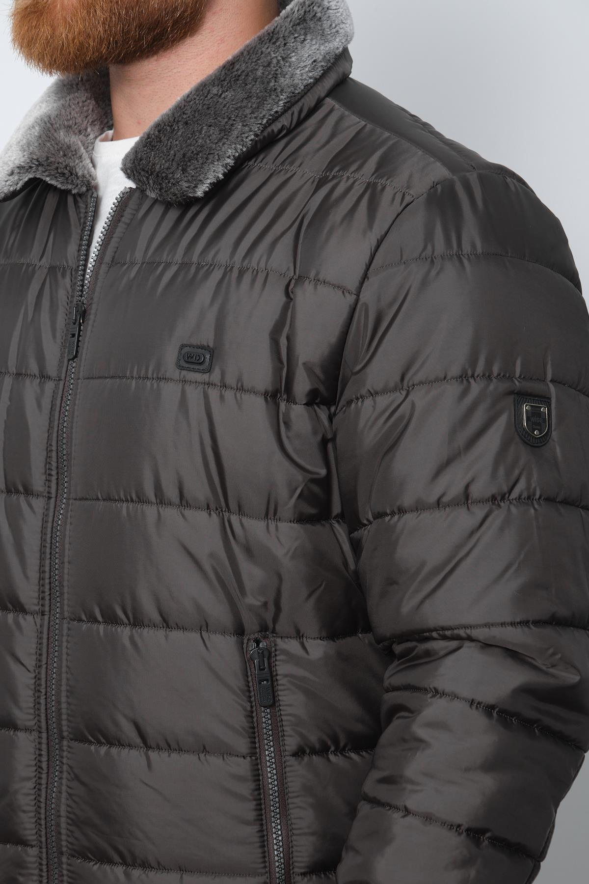 Wholesale Anthracite Fur Collar Puffer Coat 3037A