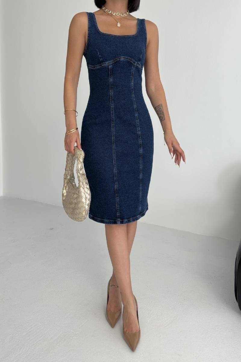 Askılı Fermuarlı Midi Elbise 3051-26-(S-XL)