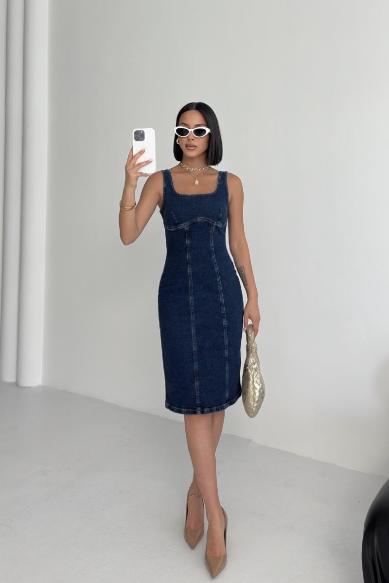 Askılı Fermuarlı Midi Elbise 3051-26-(S-XL)