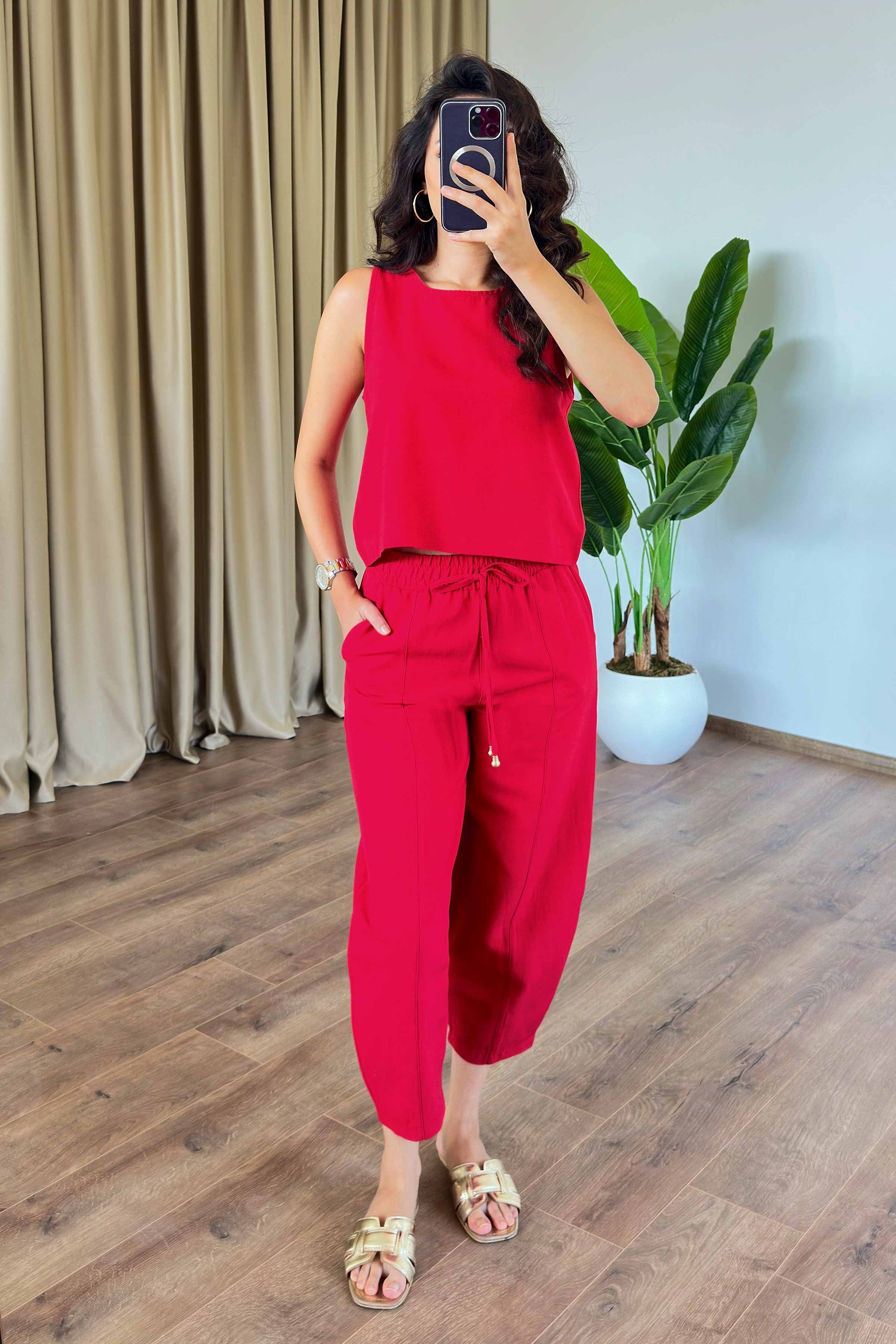 Basic Model Kırmızı Keten Toptan Takım