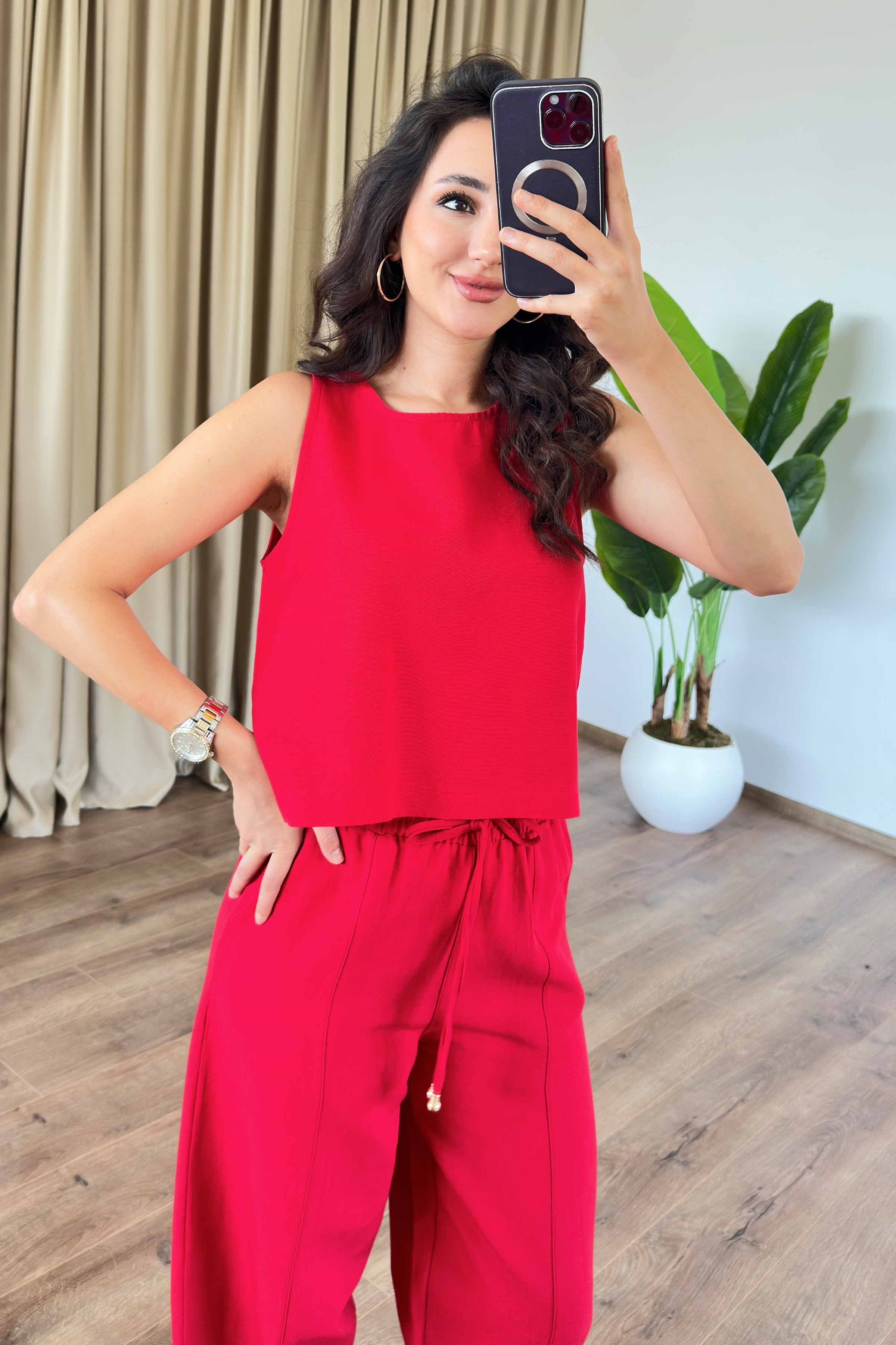 Basic Model Kırmızı Keten Toptan Takım
