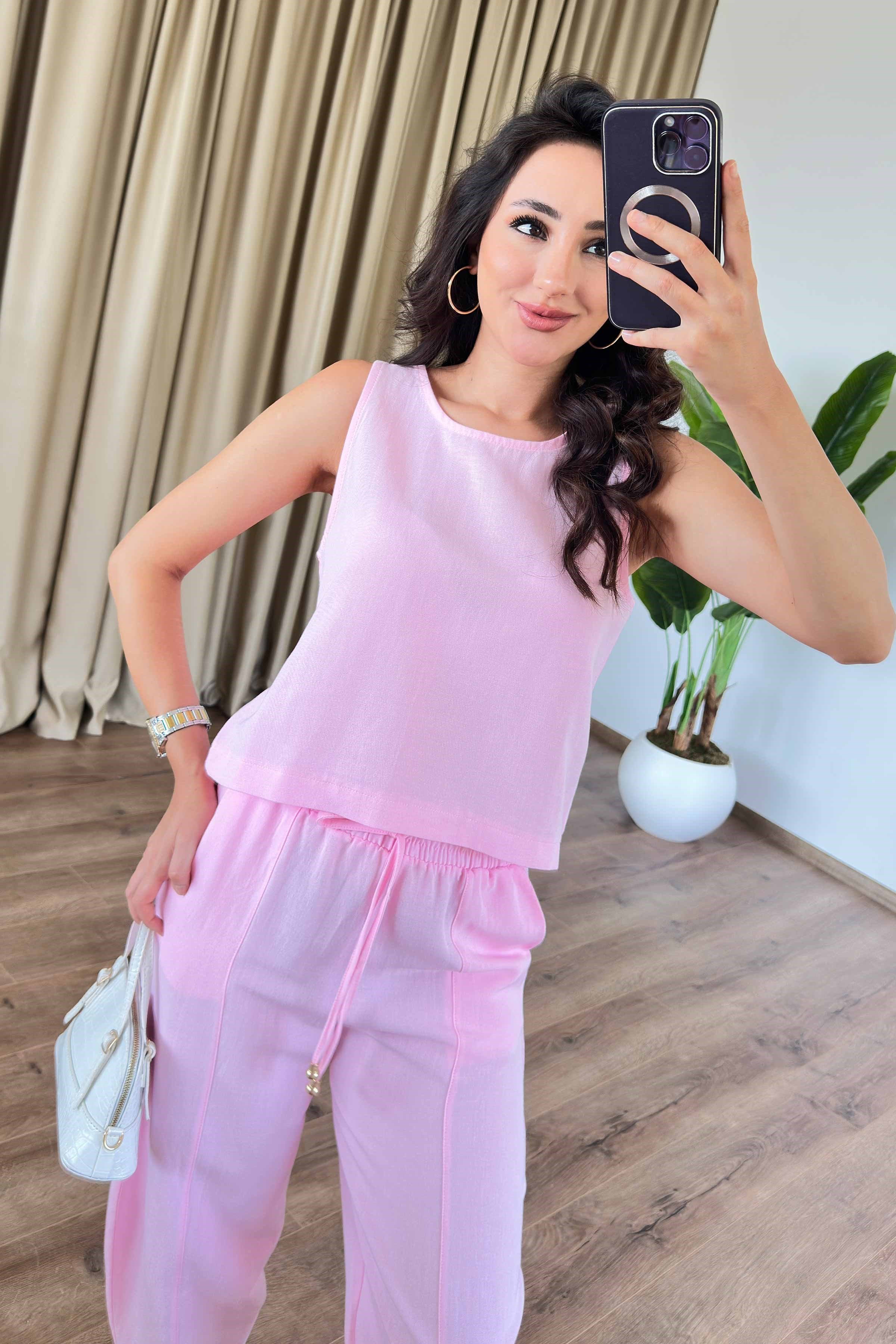 Basic Model Pembe Keten Toptan Takım