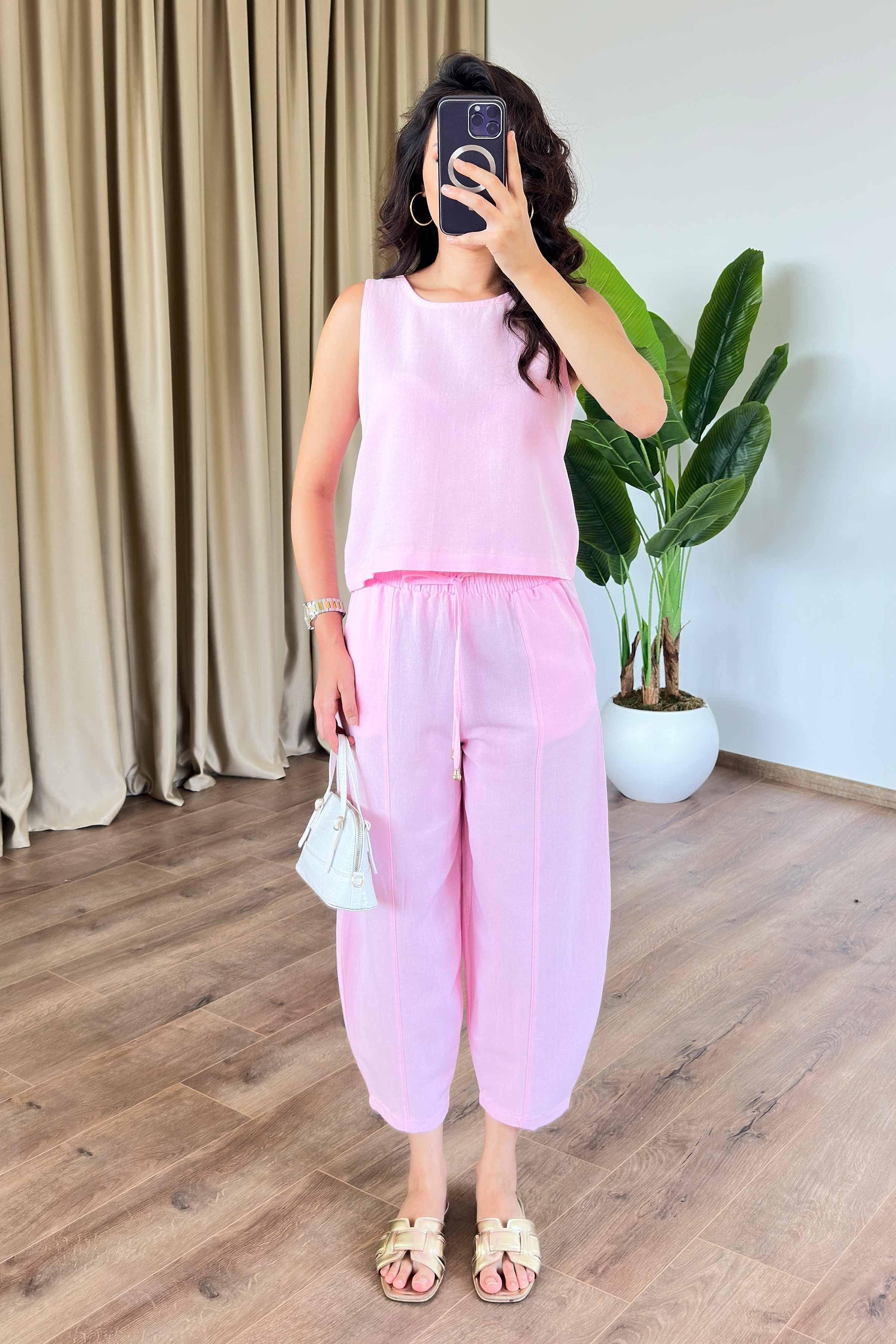 Basic Model Pembe Keten Toptan Takım