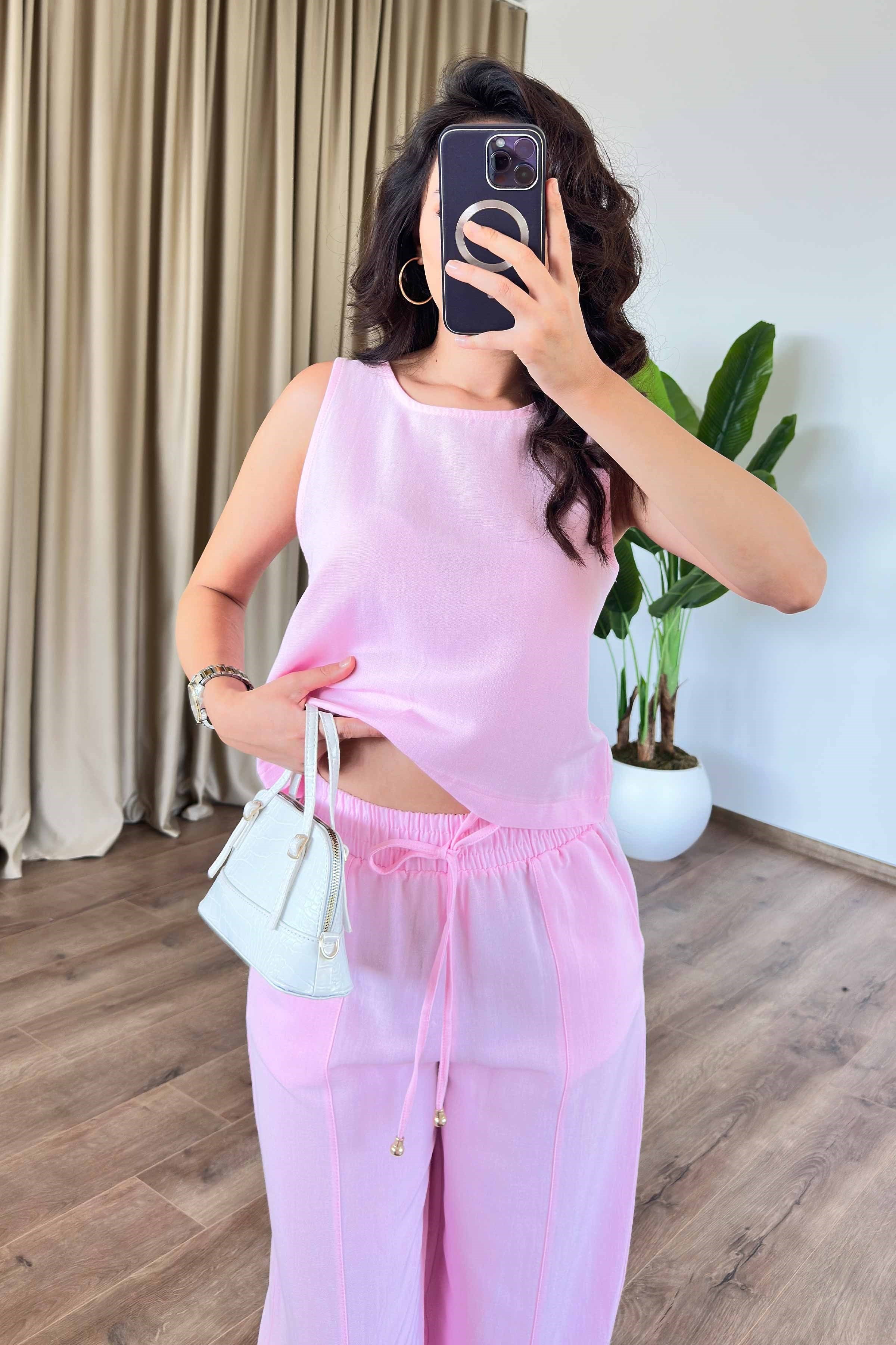 Basic Model Pembe Keten Toptan Takım