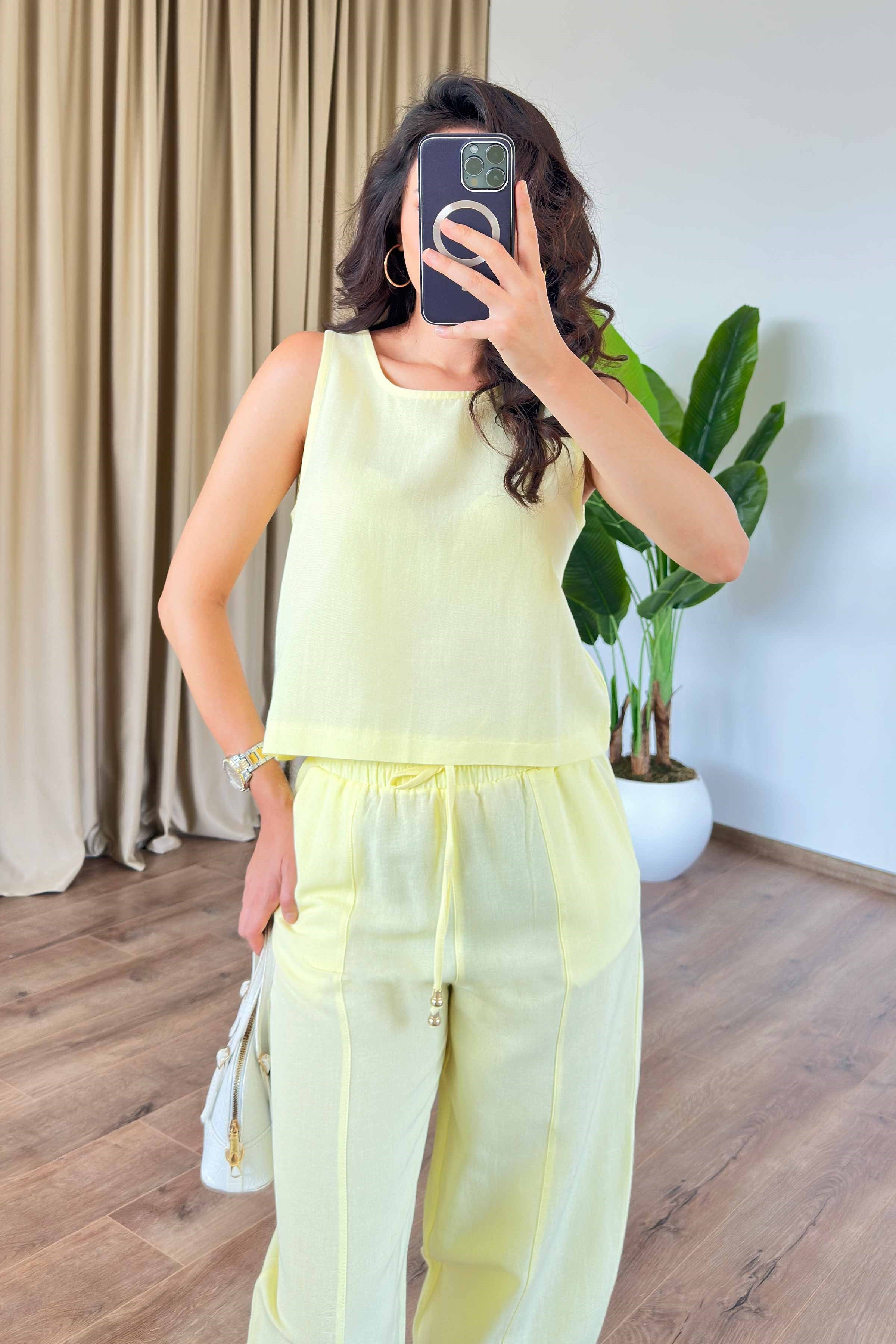 Basic Model Sarı Keten Toptan Takım