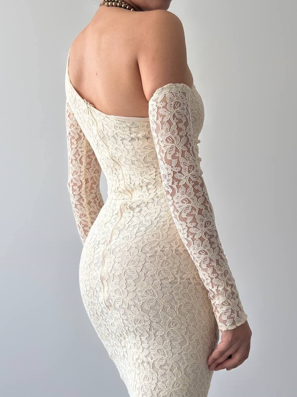 Bees One Shoulder Detailed Dress - Beige 00569