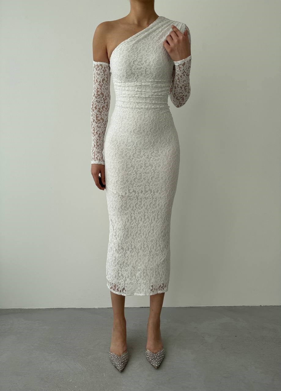 Bees One Shoulder Detailed Dress - White 00569