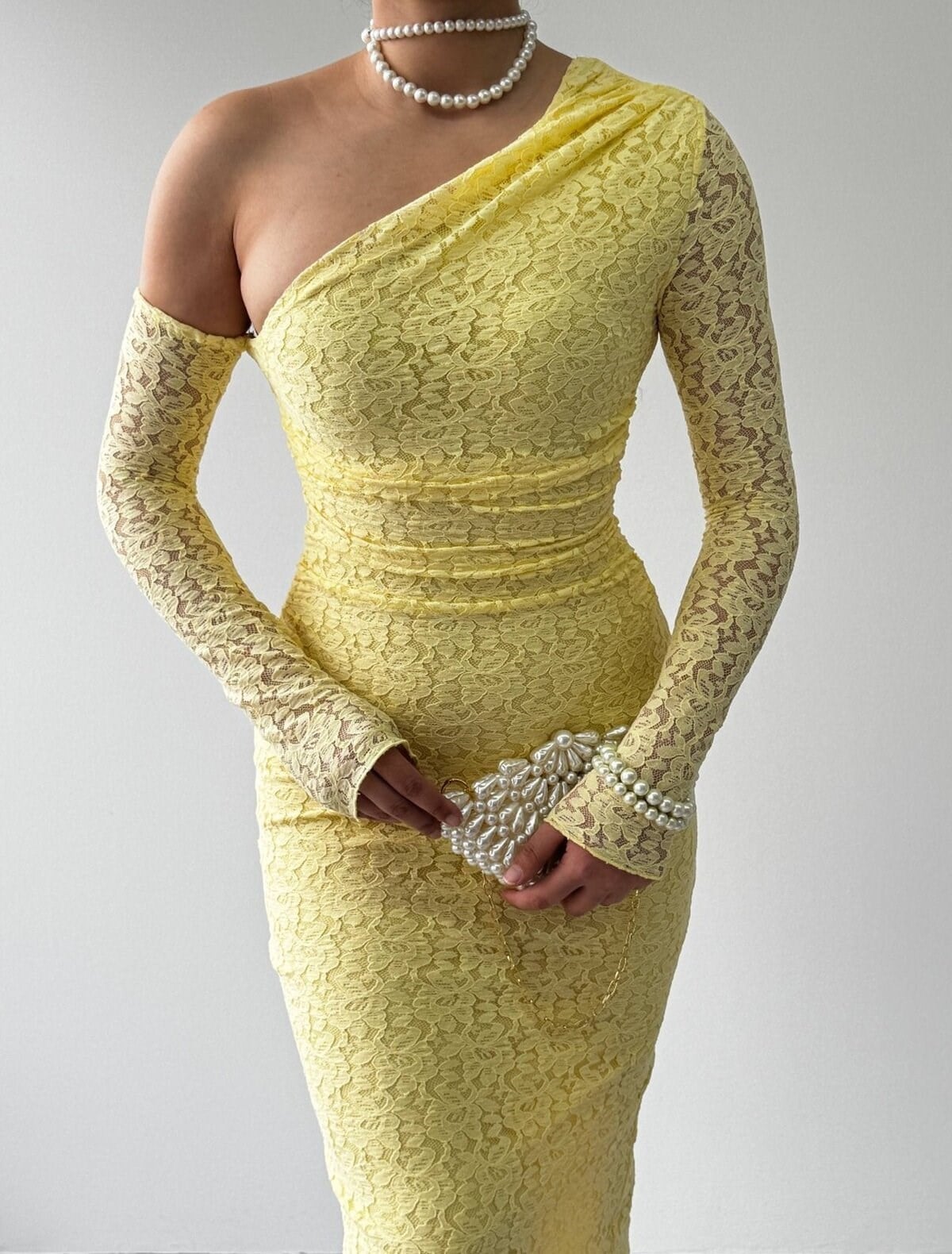 Bees One Shoulder Detailed Dress - Yellow 00569