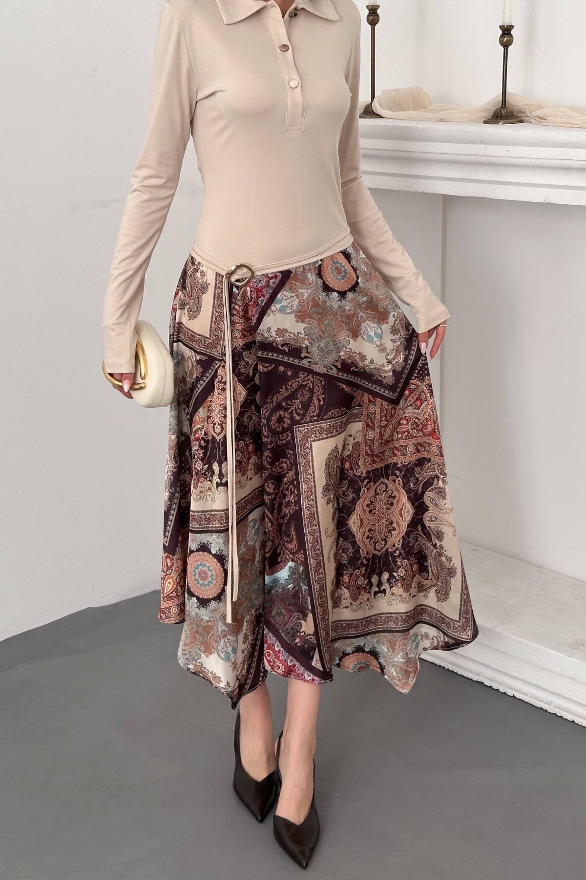 Bej Asimetrik Tulum Elbise